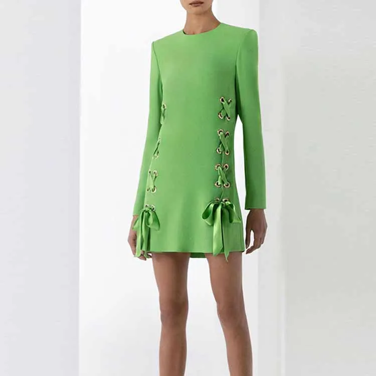 Women's Lace-Up Long Sleeves Minidress