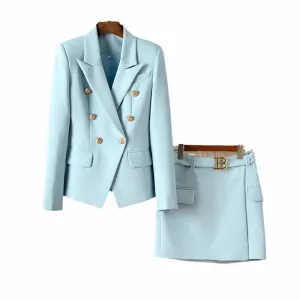 Women's Light Bue Two Piece Tailored Skirt Suit
