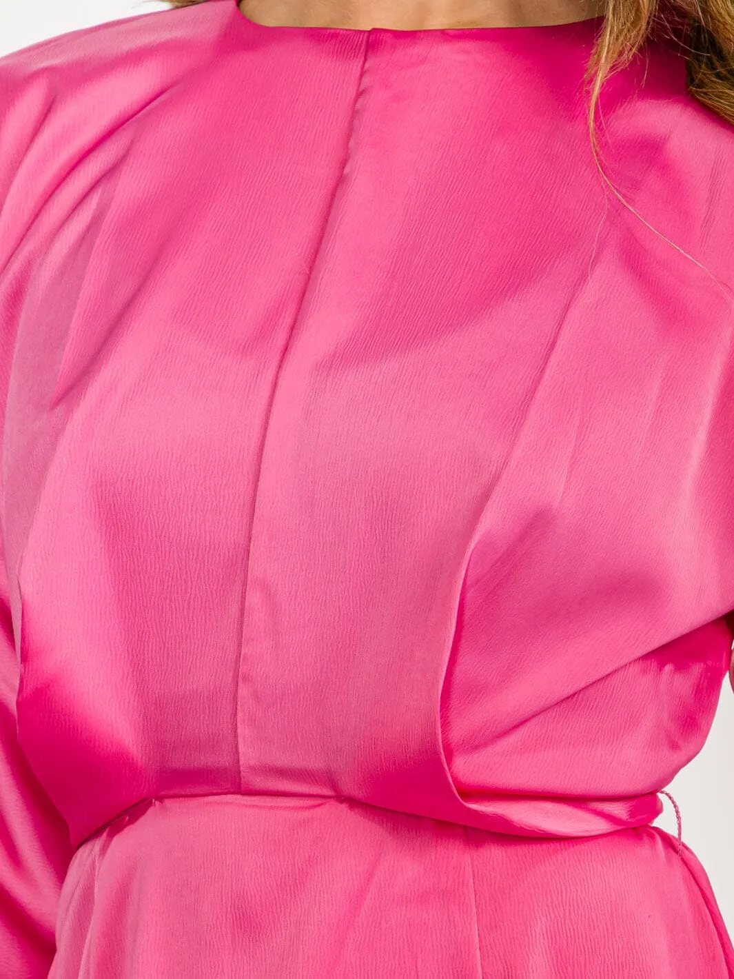WOMEN'S LONG SLEEVE SELF TIE SATIN MAXI DRESS