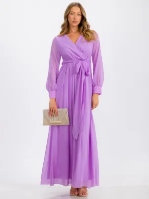 WOMEN'S LONG SLEEVE SURPLICE SELF TIE MAXI DRESS
