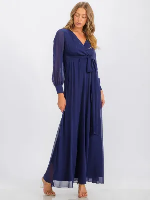 WOMEN'S LONG SLEEVE SURPLICE SELF TIE MAXI DRESS