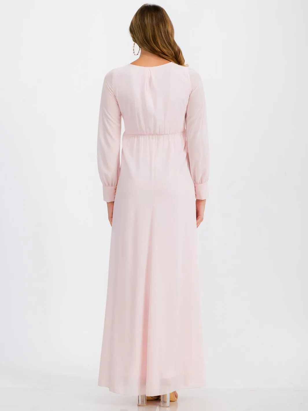 WOMEN'S LONG SLEEVE SURPLICE SELF TIE MAXI DRESS