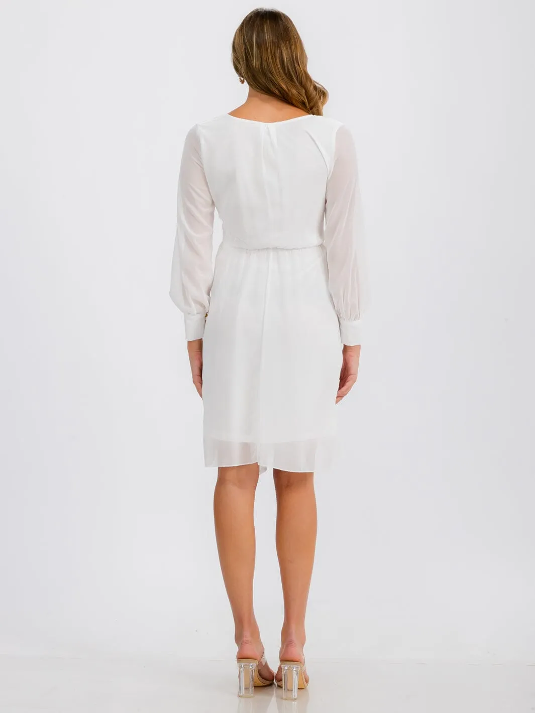 WOMEN'S LONG SLEEVE SURPLICE SELF TIE MINI DRESS