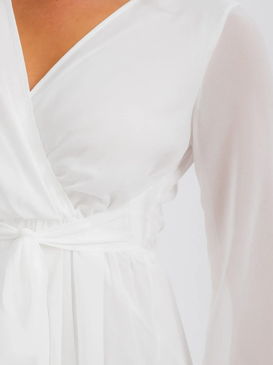 WOMEN'S LONG SLEEVE SURPLICE SELF TIE MINI DRESS
