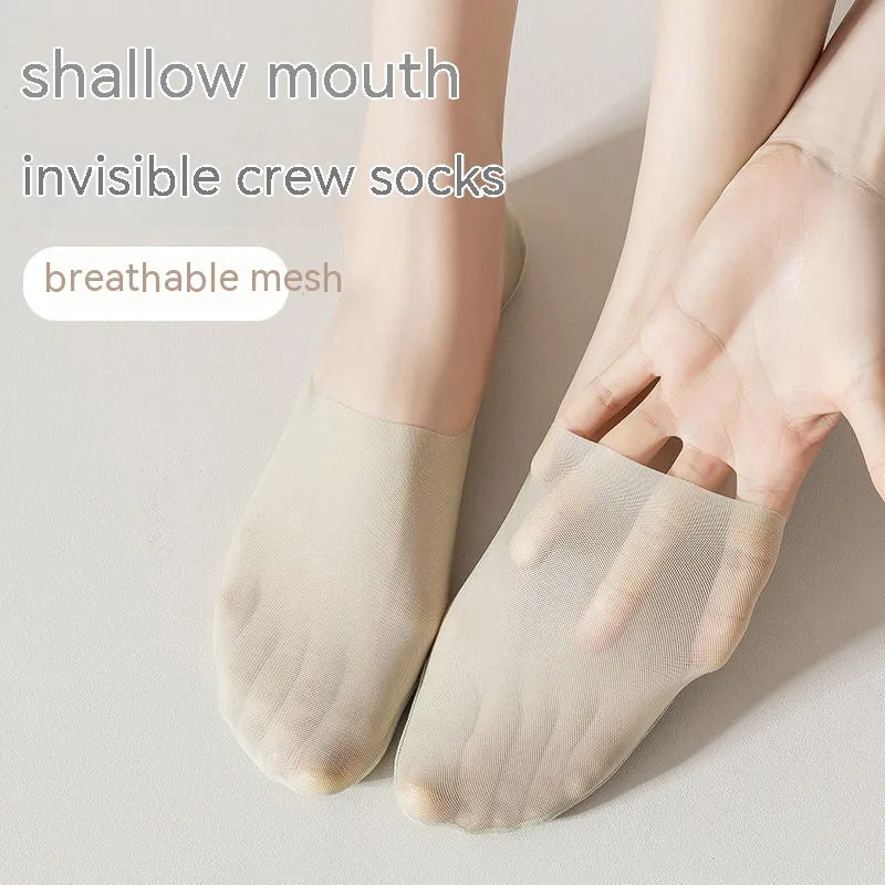 Women's Mesh Boat Socks Summer Thin Cotton Bottom Non-slip Tight Ice Silk Arbitrary Cut Women's Low Cut Invisible Socks