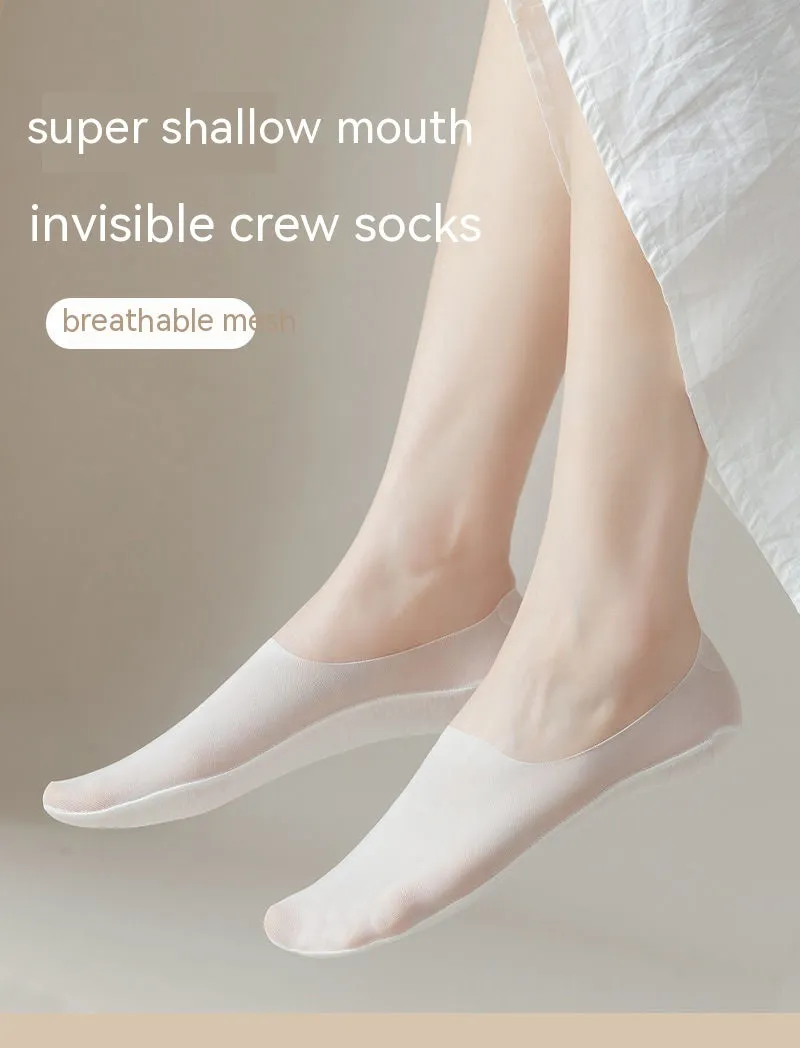 Women's Mesh Boat Socks Summer Thin Cotton Bottom Non-slip Tight Ice Silk Arbitrary Cut Women's Low Cut Invisible Socks