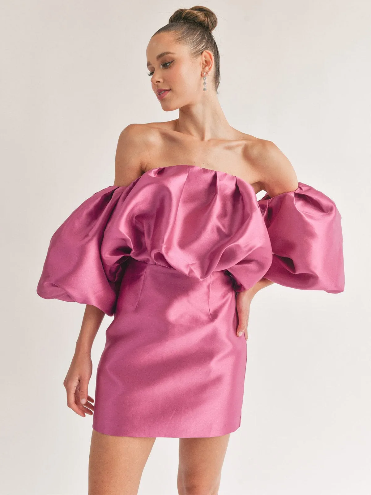 WOMEN'S OFF SHOULDER PUFF SLEEVES BODYCON MINI DRESS