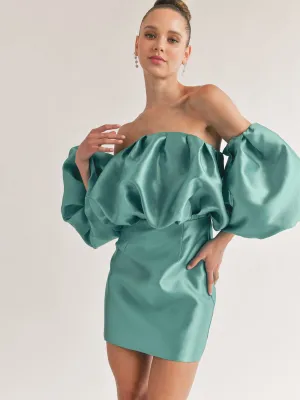 WOMEN'S OFF SHOULDER PUFF SLEEVES BODYCON MINI DRESS