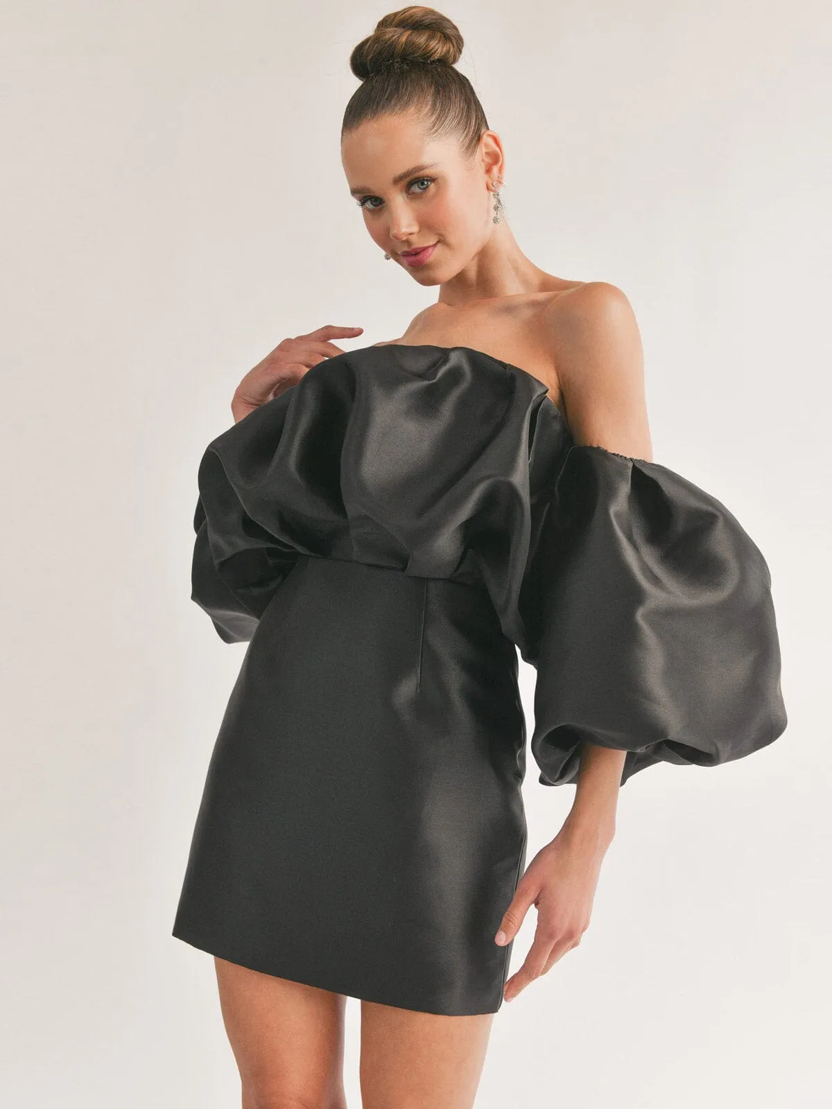WOMEN'S OFF SHOULDER PUFF SLEEVES BODYCON MINI DRESS