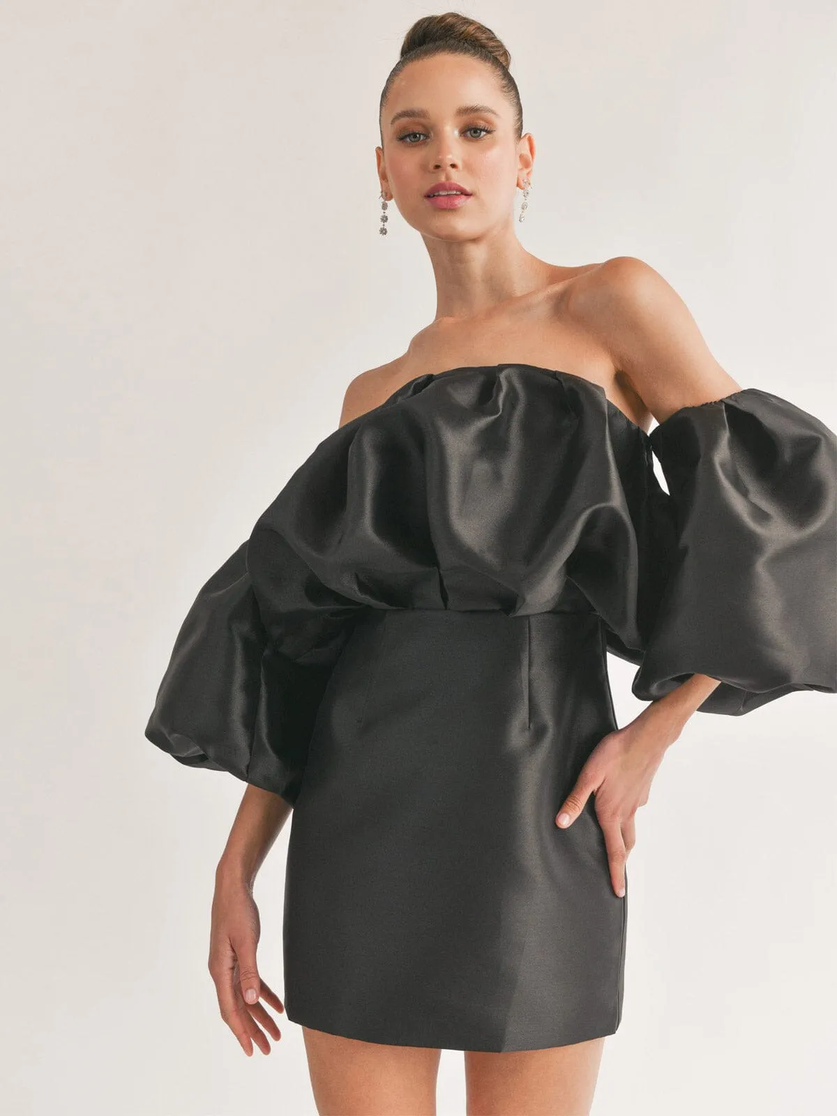 WOMEN'S OFF SHOULDER PUFF SLEEVES BODYCON MINI DRESS