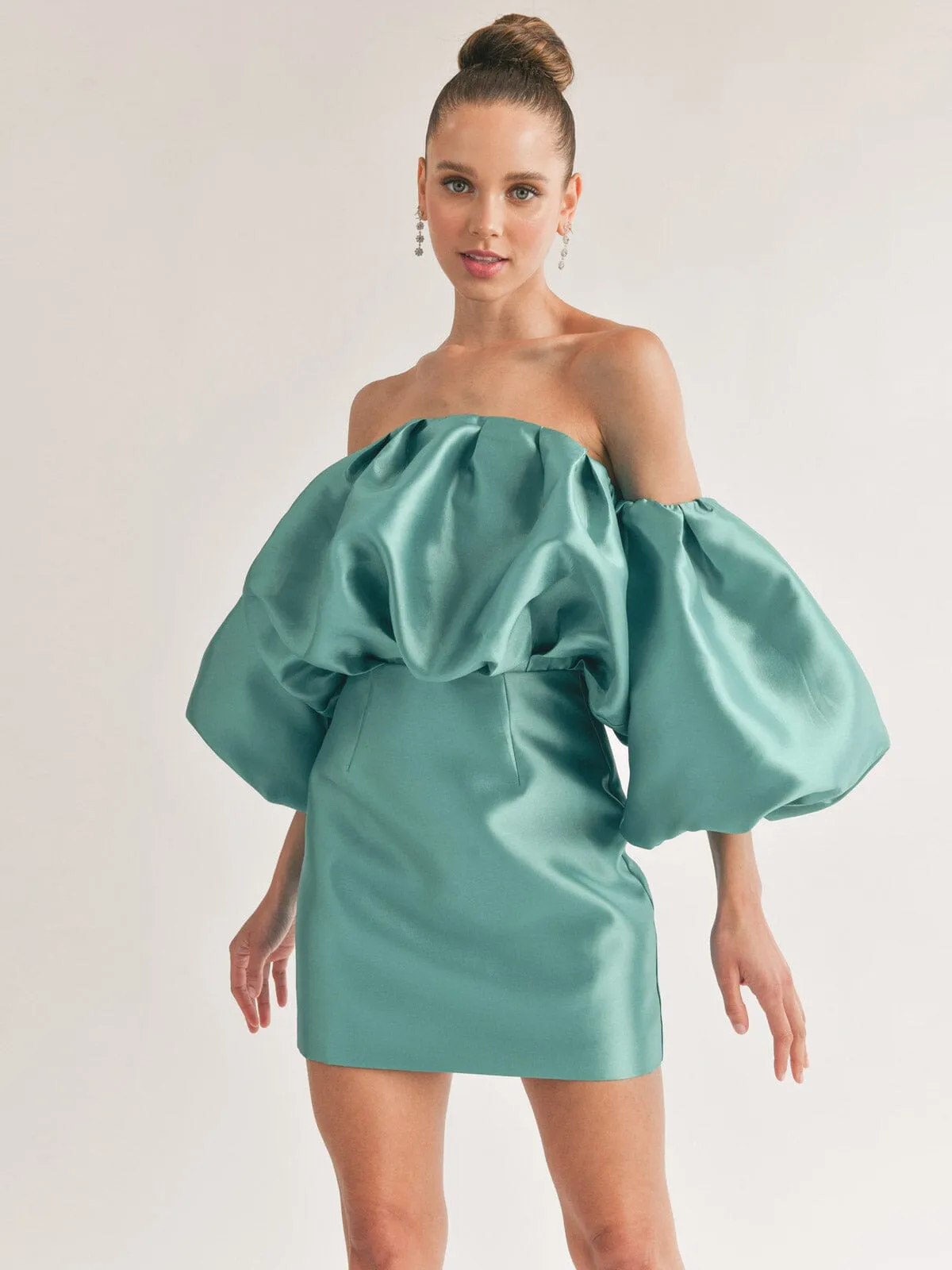 WOMEN'S OFF SHOULDER PUFF SLEEVES BODYCON MINI DRESS