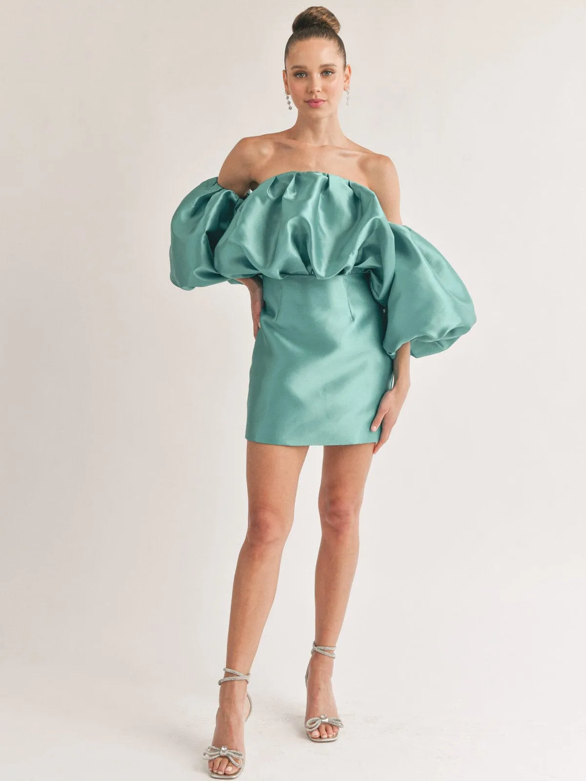 WOMEN'S OFF SHOULDER PUFF SLEEVES BODYCON MINI DRESS
