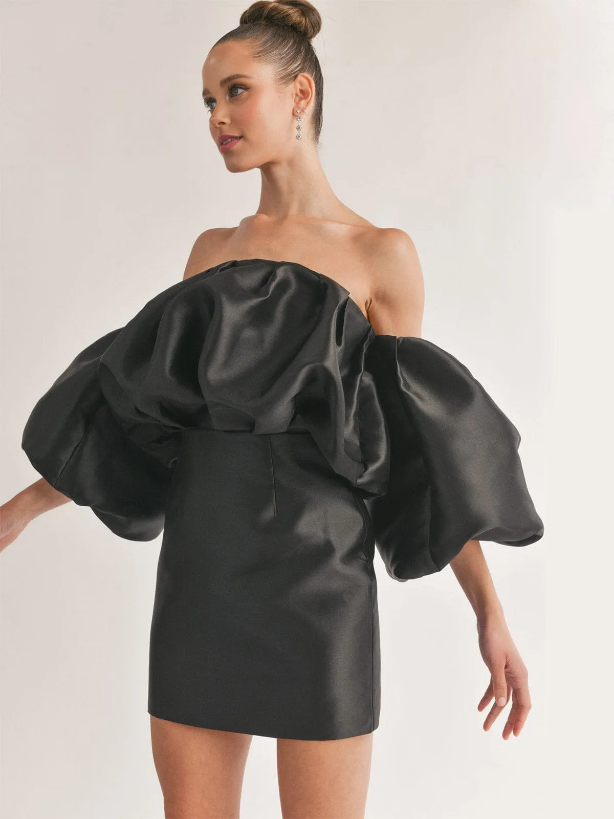 WOMEN'S OFF SHOULDER PUFF SLEEVES BODYCON MINI DRESS