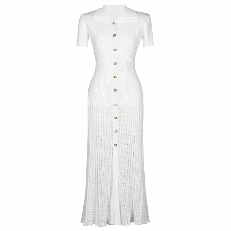 Women's Ribbed-knit Short Sleeved Midi Dress