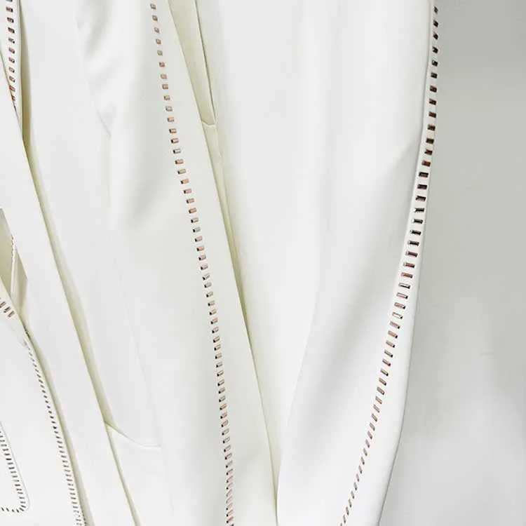 Women's Scarf-Detailed Pantsuit White One Button Blazer Suit
