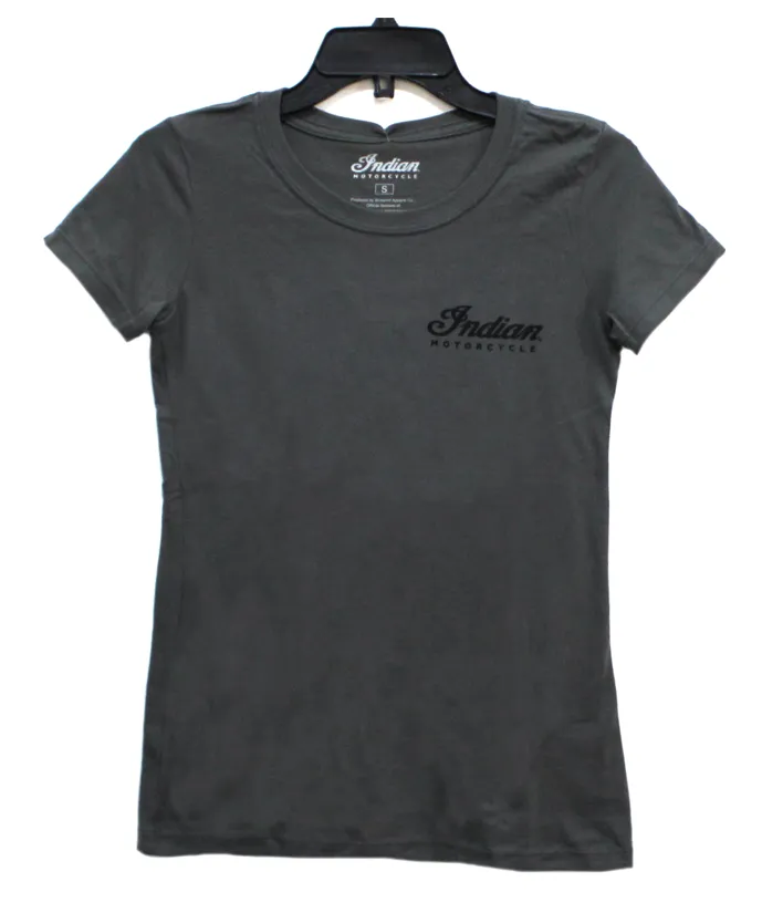 WOMEN'S SHORT SLEEVE DARK GREY INDIAN MOTORCYCLE OF ORANGE COUNTY DEALER TEE
