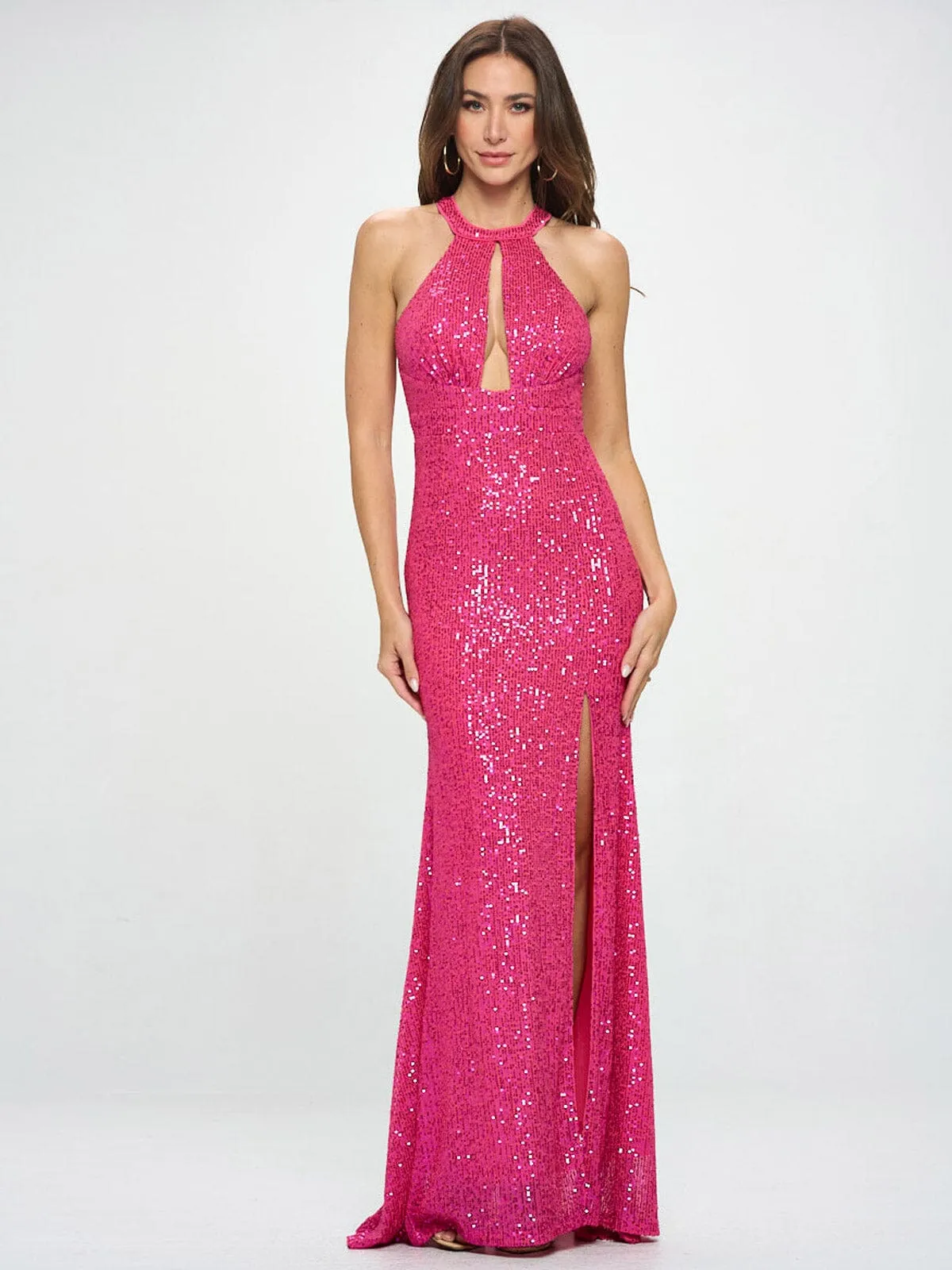 WOMEN'S SLEEVELESS HALTER NECK CUT OUT BODYCON MAXI DRESS