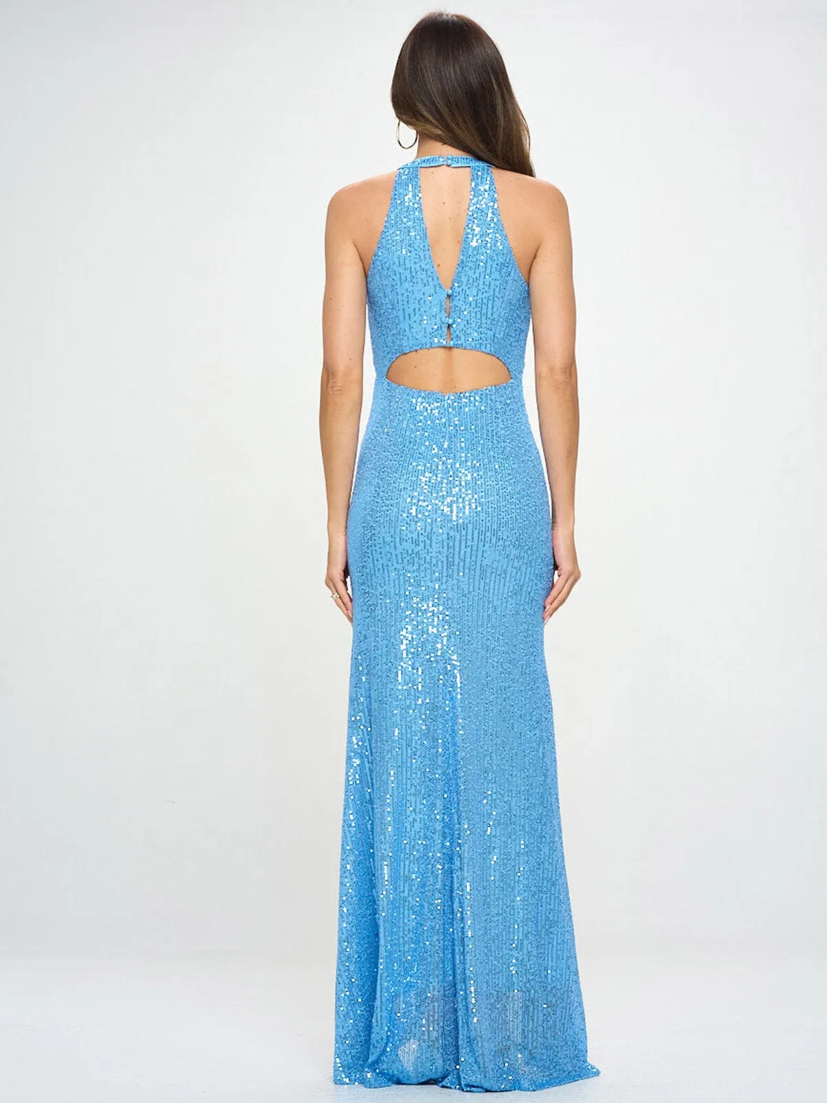 WOMEN'S SLEEVELESS HALTER NECK CUT OUT BODYCON MAXI DRESS