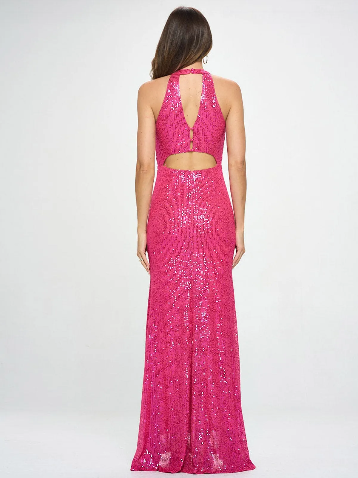 WOMEN'S SLEEVELESS HALTER NECK CUT OUT BODYCON MAXI DRESS