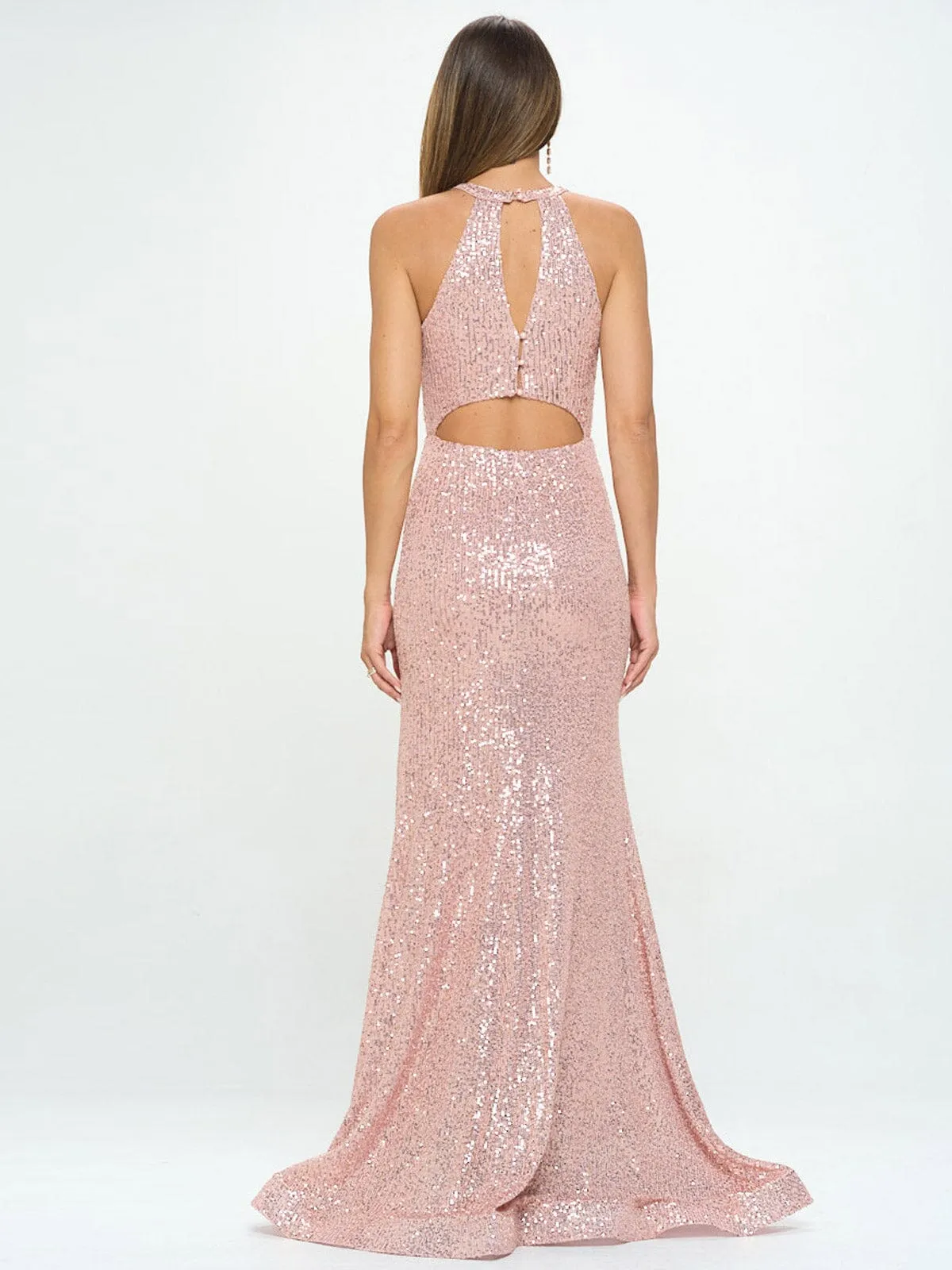 WOMEN'S SLEEVELESS HALTER NECK CUT OUT BODYCON MAXI DRESS