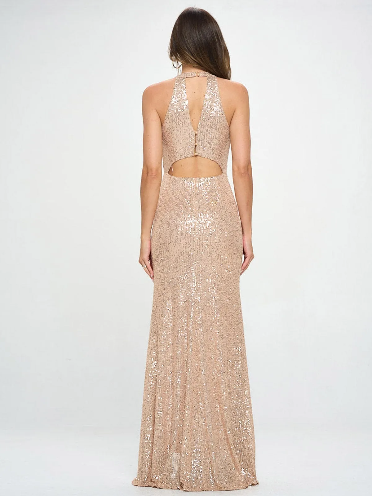 WOMEN'S SLEEVELESS HALTER NECK CUT OUT BODYCON MAXI DRESS