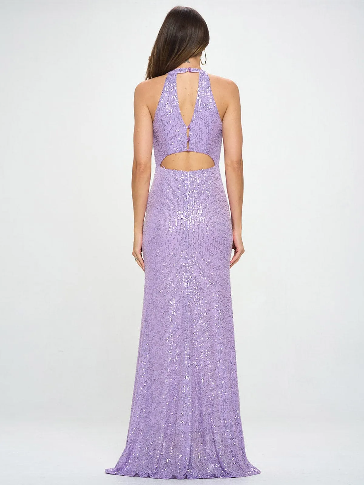 WOMEN'S SLEEVELESS HALTER NECK CUT OUT BODYCON MAXI DRESS