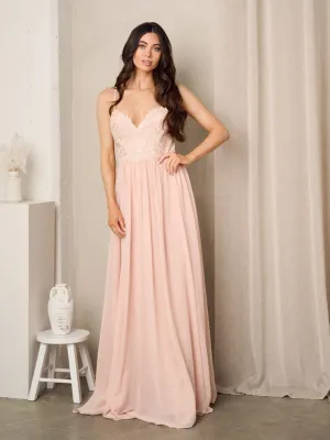 WOMEN'S SLEEVELESS LACE V-NECK MAXI GOWN DRESS