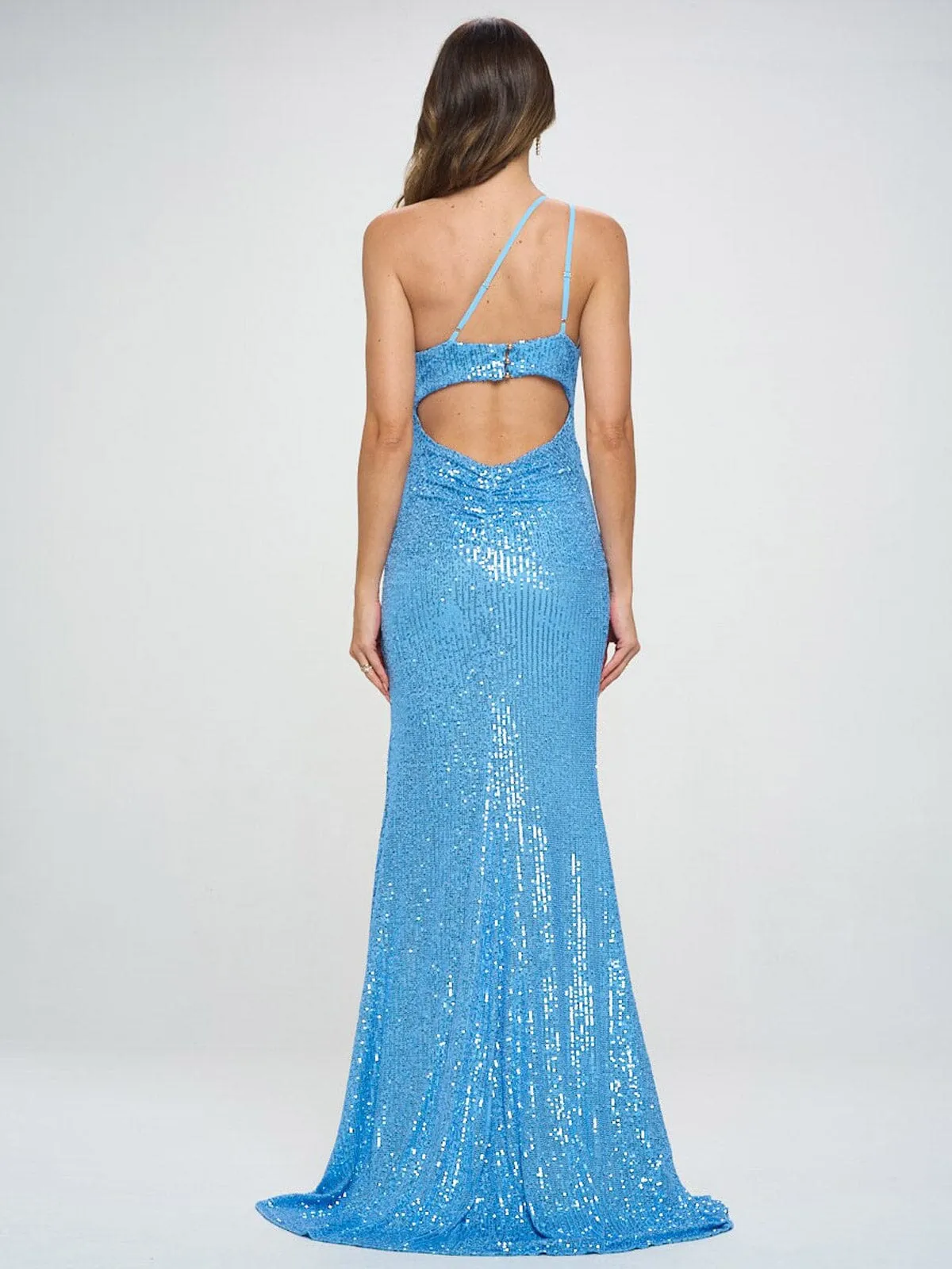 WOMEN'S SLEEVELESS ONE SHOULDER SIDE SLIT BODYCON SEQUINS MAXI DRESS
