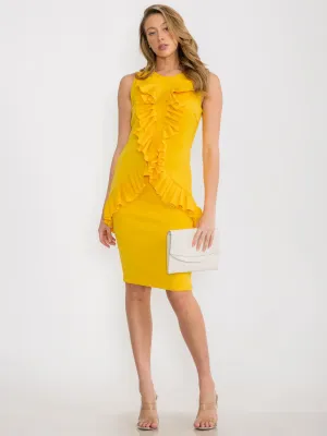 WOMEN'S SLEEVELESS RUFFLE BODYCON MIDI DRESS