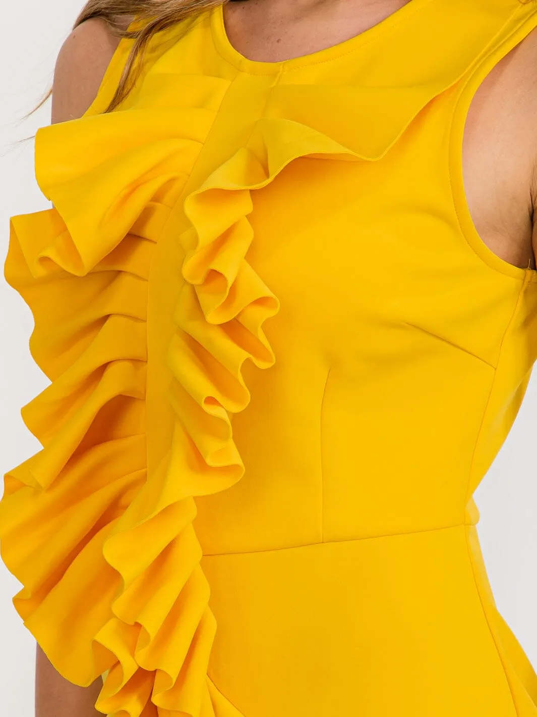WOMEN'S SLEEVELESS RUFFLE BODYCON MIDI DRESS