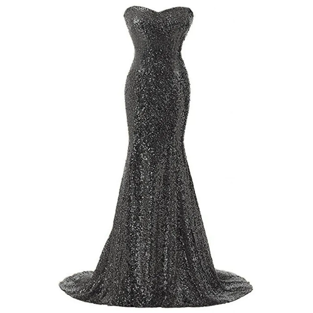 Women's Sleeveless Sequins Tulle Evening Dress