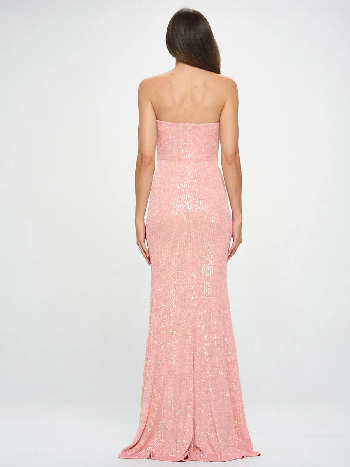 WOMEN'S SLEEVELESS SIDE SLIT BODYCON SEQUINS TUBE MAXI DRESS
