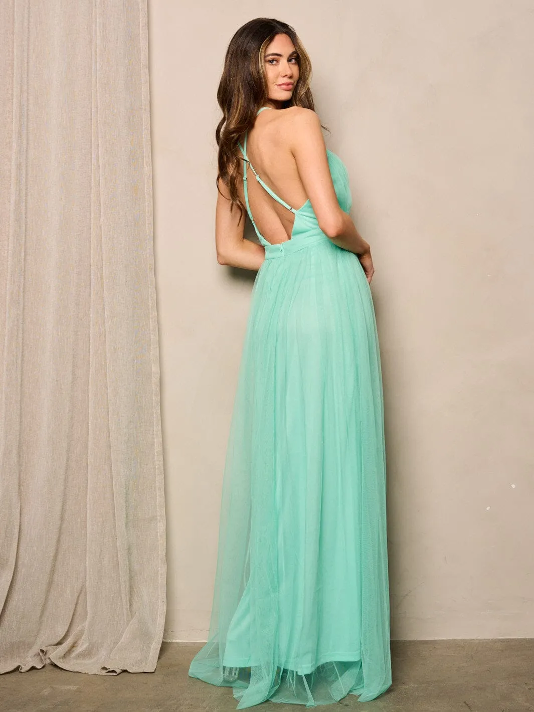 WOMEN'S SLEEVELESS V-NECK OPEN BACK MAXI GOWN DRESS