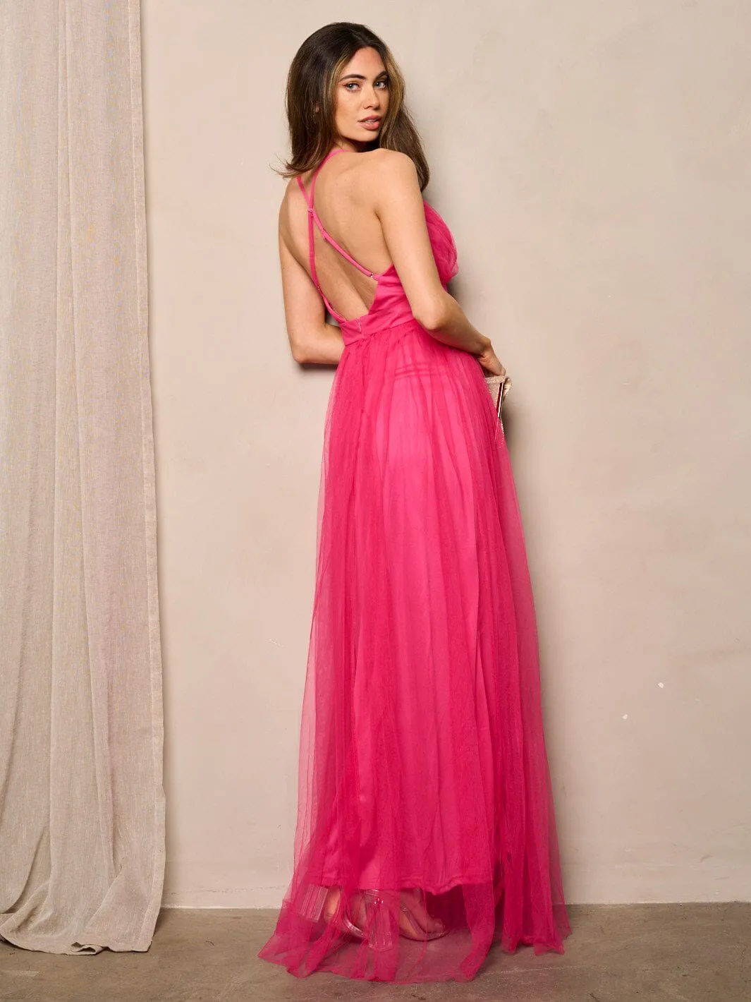 WOMEN'S SLEEVELESS V-NECK OPEN BACK MAXI GOWN DRESS