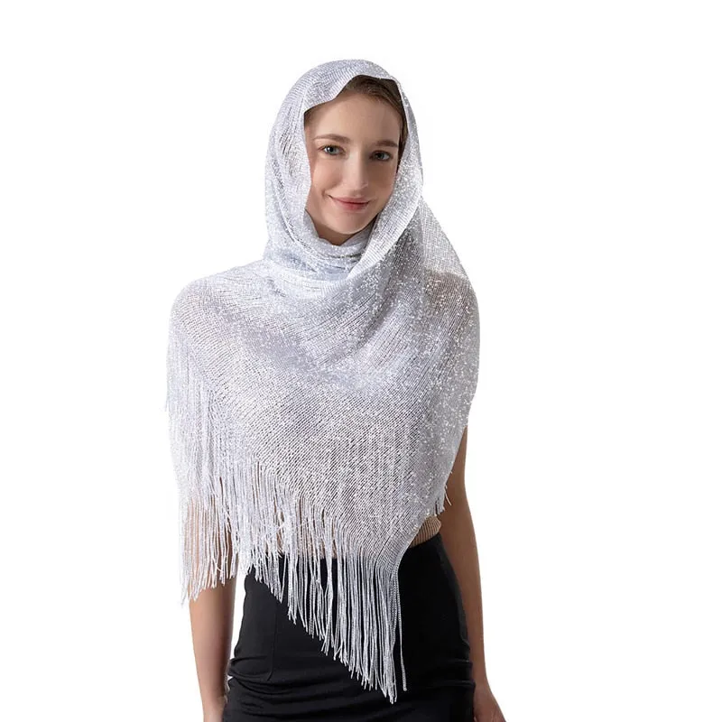 Women's Sparkling Metallic Shawl Scarf with Buckle