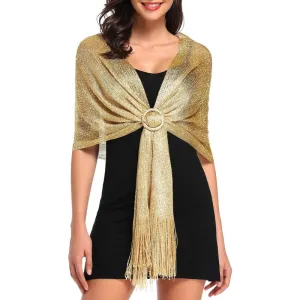 Women's Sparkling Metallic Shawl Scarf with Buckle