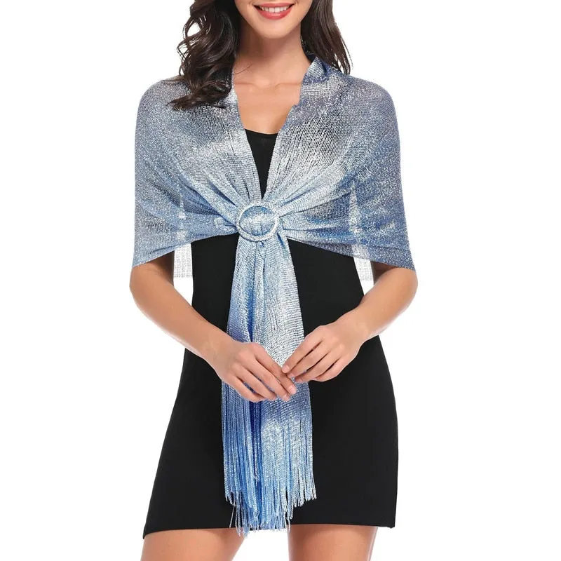 Women's Sparkling Metallic Shawl Scarf with Buckle