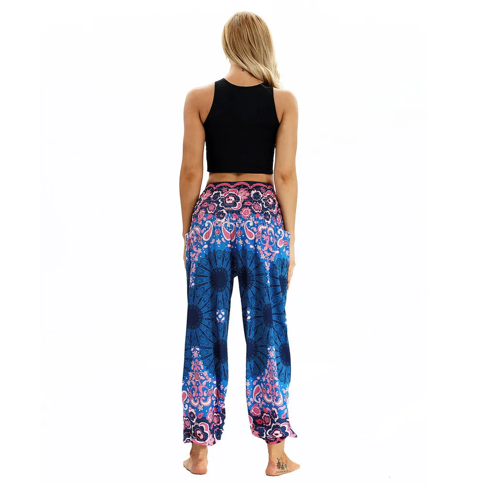 Women's straight Loose Harem Pant - Mandala flowers bloomers