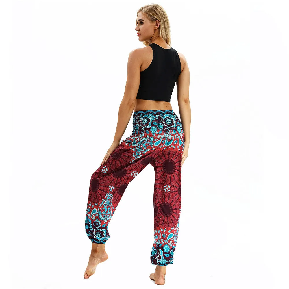 Women's straight Loose Harem Pant - Mandala flowers bloomers