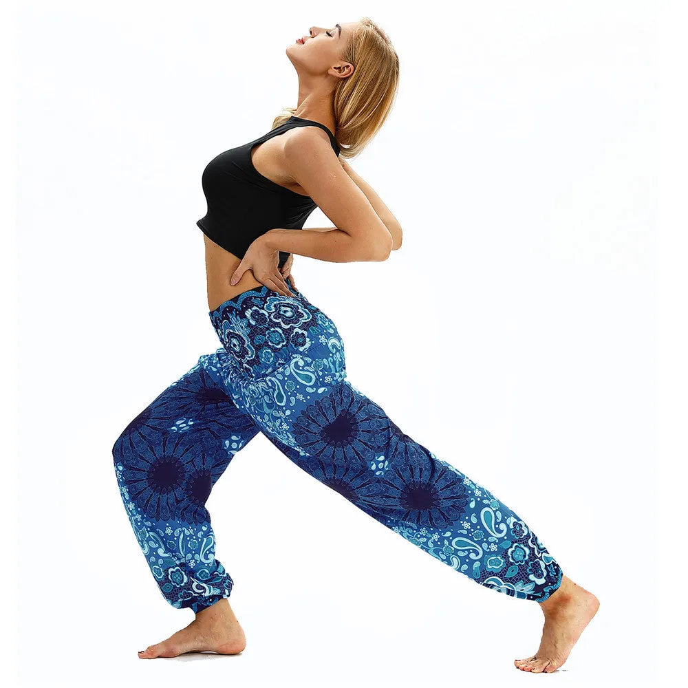 Women's straight Loose Harem Pant - Mandala flowers bloomers