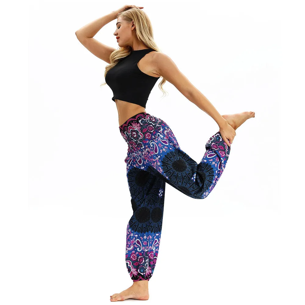 Women's straight Loose Harem Pant - Mandala flowers bloomers