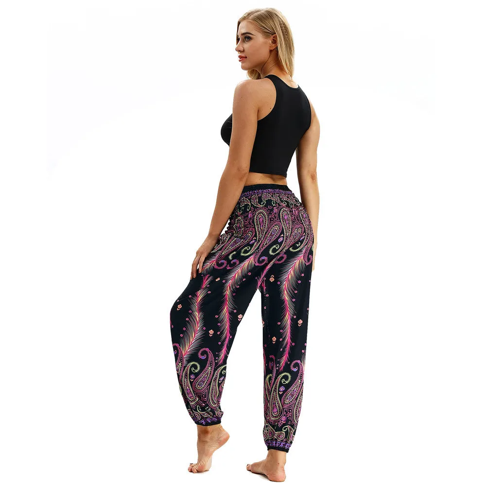 Women's straight Loose Harem Pant - Paisley Feather bloomers