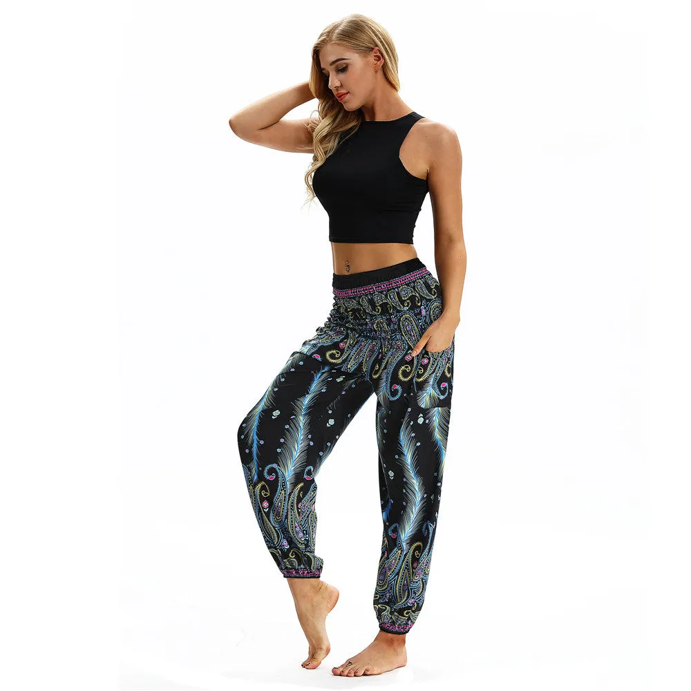 Women's straight Loose Harem Pant - Paisley Feather bloomers