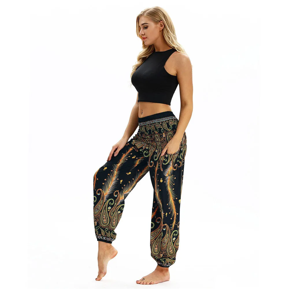 Women's straight Loose Harem Pant - Paisley Feather bloomers
