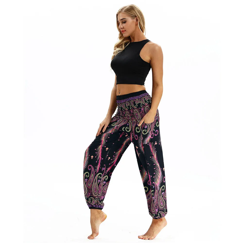 Women's straight Loose Harem Pant - Paisley Feather bloomers