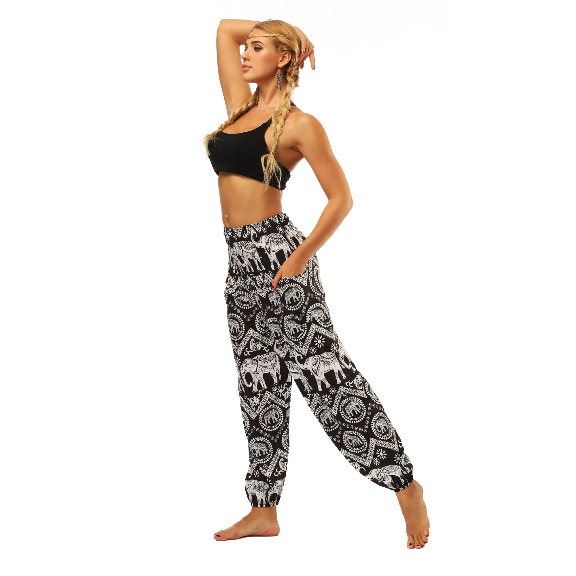 Women's straight Loose Harem Pant - Thai Elephants bloomers
