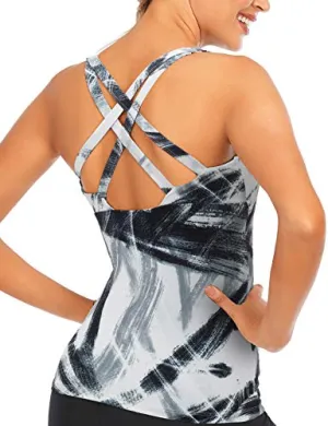 Workout-Clothes-Yoga-Tank-Tops-for-Women-with Built in Bra-Activewear-Athletic-Tennis Sports Exercise Shirts Racerback Compression Fitness Criss Cross Back Siberia S
