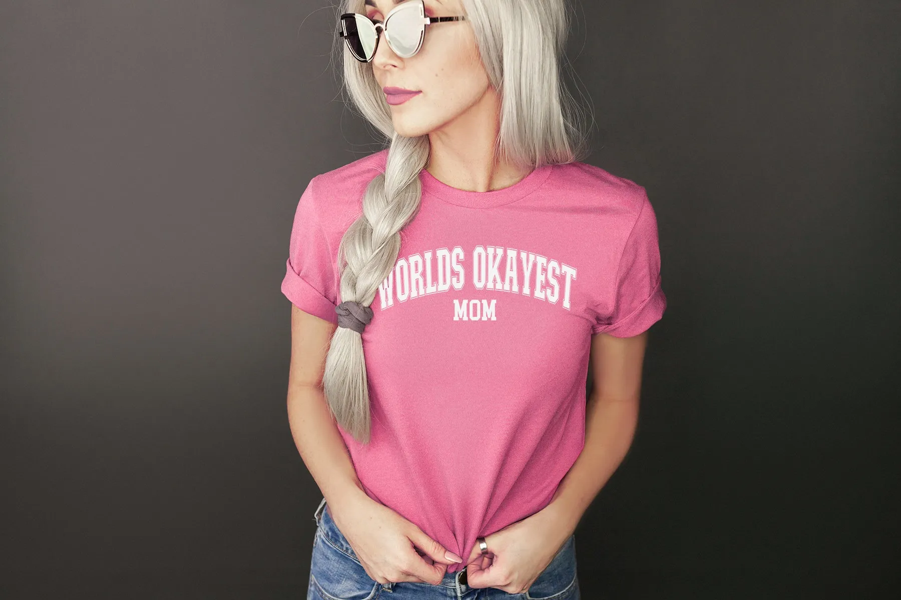 World's Okayest Mom - Bella   Canvas Unisex Adult Tee | White ink