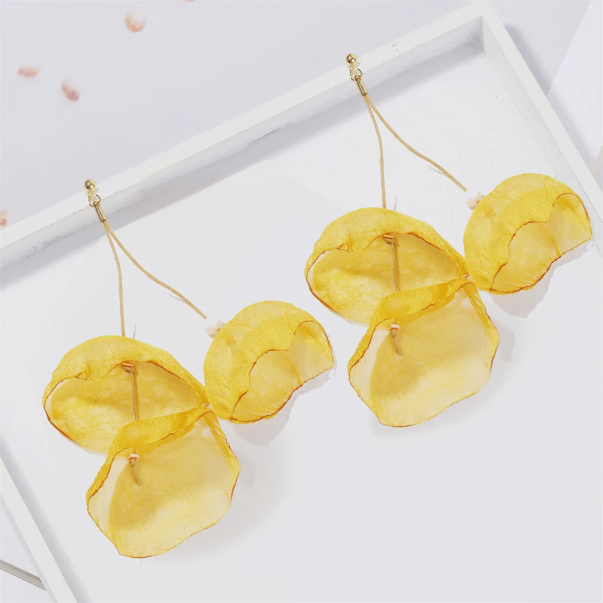 Yellow Polyster & 18K Gold-Plated Three-Petal Drop Earrings