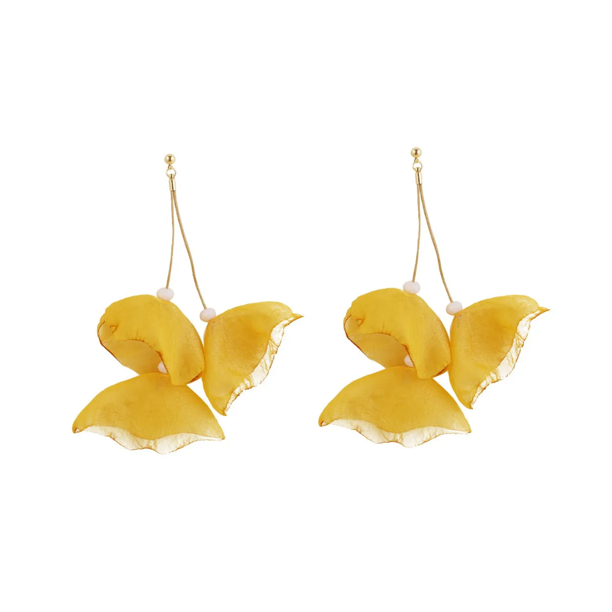Yellow Polyster & 18K Gold-Plated Three-Petal Drop Earrings